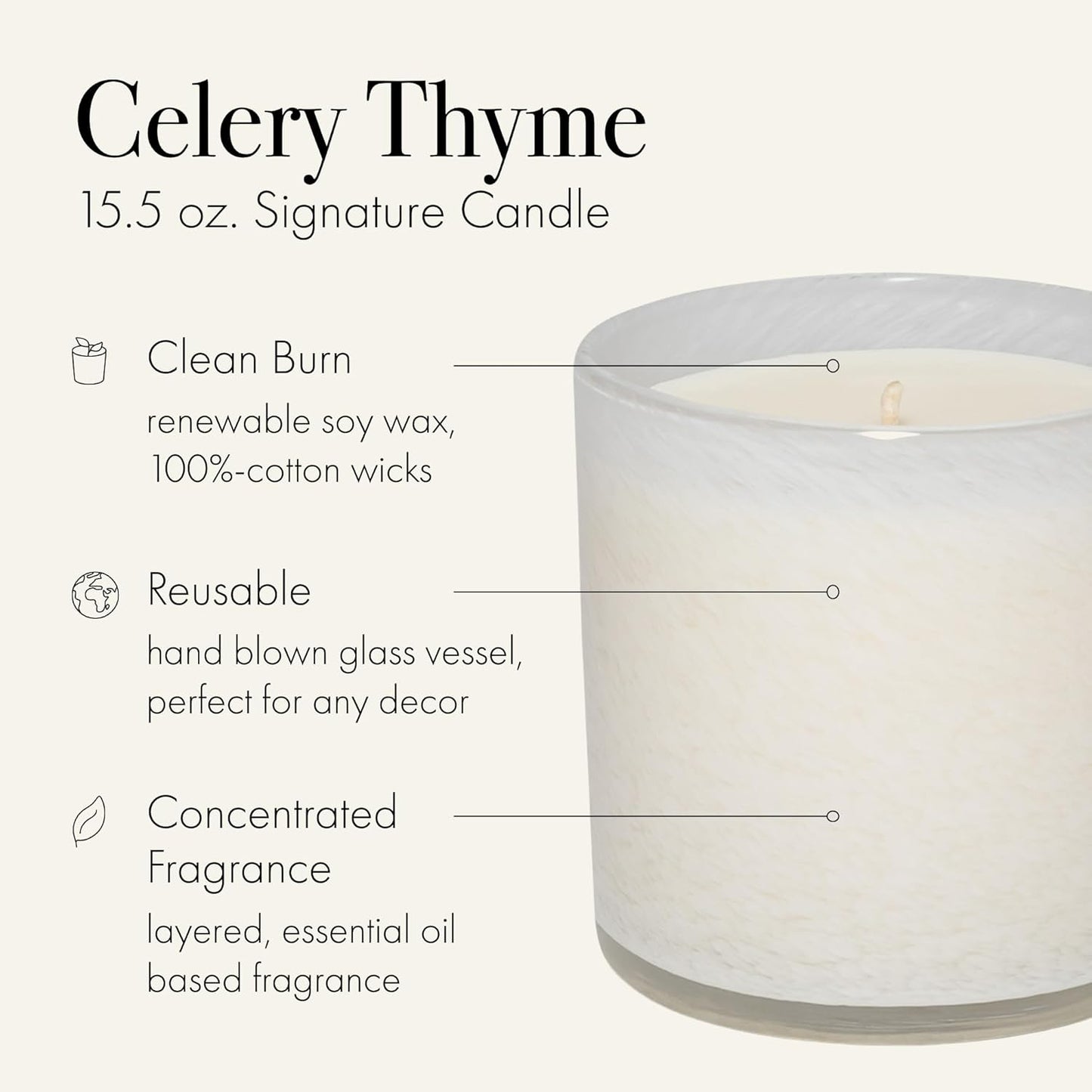 LAFCO New York Signature Candle, Celery Thyme - 15.5 oz - 90-Hour Burn Time - Reusable, Hand Blown Glass Vessel - Made in The USA