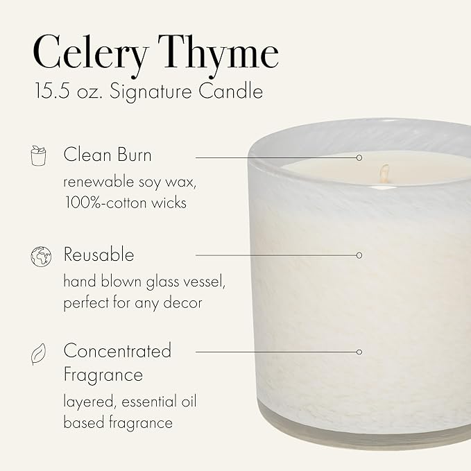 LAFCO New York Signature Candle, Celery Thyme - 15.5 oz - 90-Hour Burn Time - Reusable, Hand Blown Glass Vessel - Made in The USA - Bloomnest