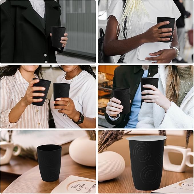Wrova Wheat Straw Cups 16oz Set of 8 with Silicone Covers - Alternative Plastic Cups Reusable- Microwave & Dishwasher Safe - Unbreakable Plastic Drinking Cups for Camping - Black - Bloomnest