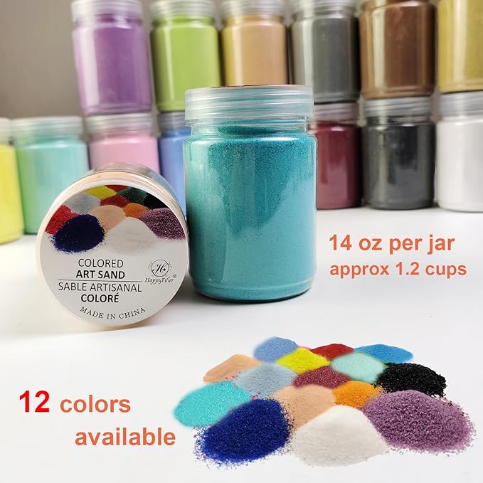 HappyFiller 12 Colors Art Sand Kits,Colorful Unity Sand for Wedding Ceremony,Crafts,DIY Drawing Paint,Sand Bottle Fillering,Vase Fillers,12 X 14 OZ Each - Bloomnest