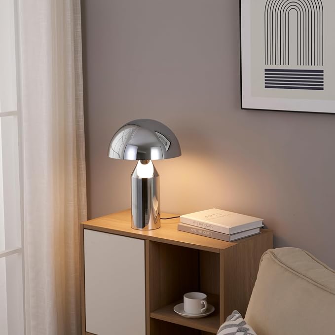 Brightech Venus 14" Globe Table Lamp – Modern Mid-Century Lamp with Golden Metal Shade – Nightstand, Bedside, Desk & Accent Table Lighting for Bedroom, Living Room & Office Décor - Chrome/Silver - Bloomnest