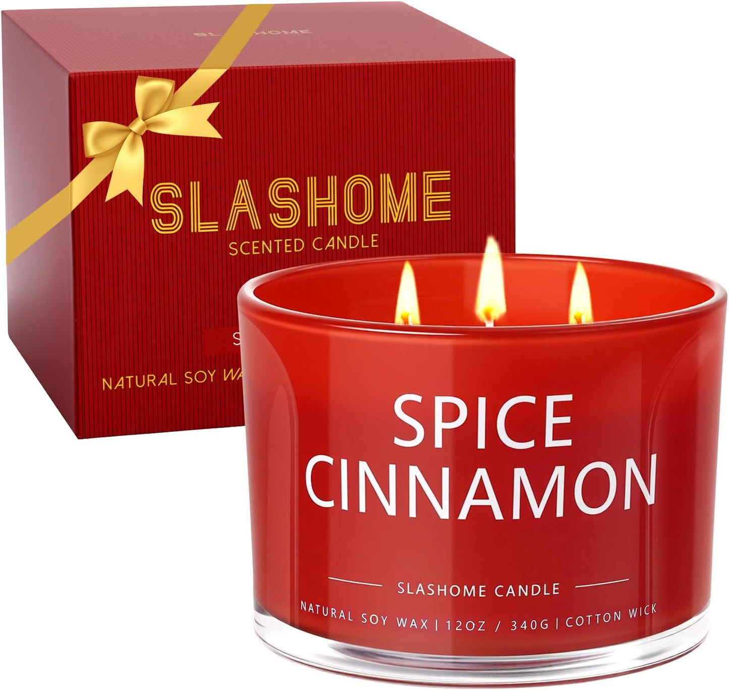 Cinnamon Spice Fall Candle, Large 3 Wick 12oz Luxury Candle, Elegant Autumn Gift for Women & Men, 60+ Hour Burn Time & Non-Toxic, Cozy Fall & Halloween Home Decor