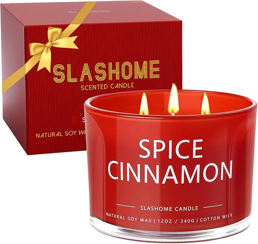 Cinnamon Spice Fall Candle, Large 3 Wick 12oz Luxury Candle, Elegant Autumn Gift for Women & Men, 60+ Hour Burn Time & Non-Toxic, Cozy Fall & Halloween Home Decor - Bloomnest