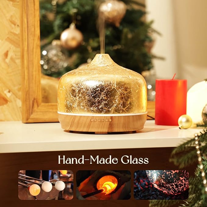 Porseme 500ml Essential Oil Diffuser Gold Plated Glass Aromatherapy Ultrasonic Humidifier - Auto Shut-Off, BPA Free for Home Hotel Yoga SPA Gift - Bloomnest