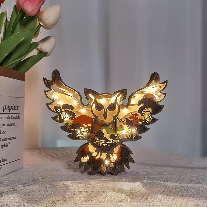 3D Wooden Animal Carving LED Night Light, Wood Carving Light, Modern Home Decoration, Decorative Tables, Cabinets, Living Rooms, Bedrooms, Offices, Farmhouses, Bookshelves, Perfect Holiday Gifts - Bloomnest
