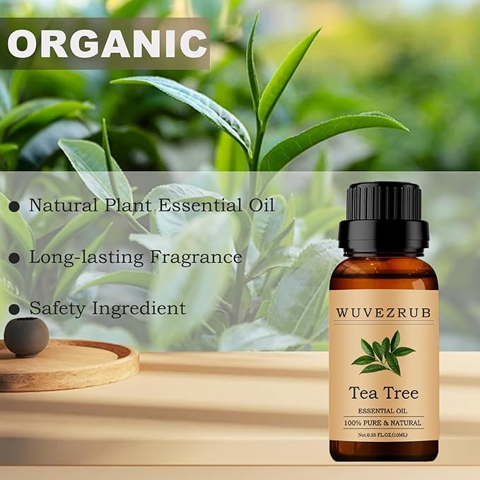 Tea Tree Essential Oils 10ML, 100% Pure and Natural Essential Oil for Aromatherapy Diffuser - 0.33 Fl Oz/Tea Tree WUVEZRUB