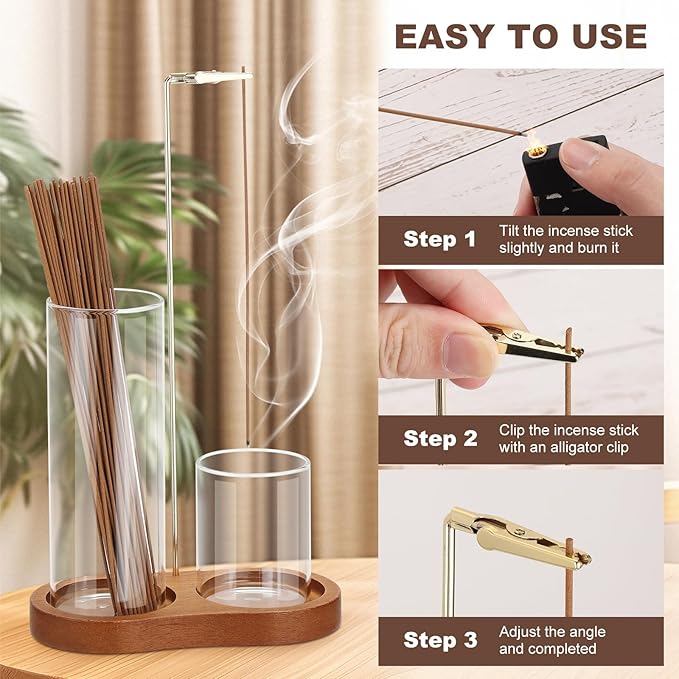 2 in 1 Incense Holder for Sticks, Incense Burner Holder with Glass Ash Storage and Incense Sticks Organizer, Insence-Stick Holder for Yoga Spa Meditation Home Decor - Bloomnest