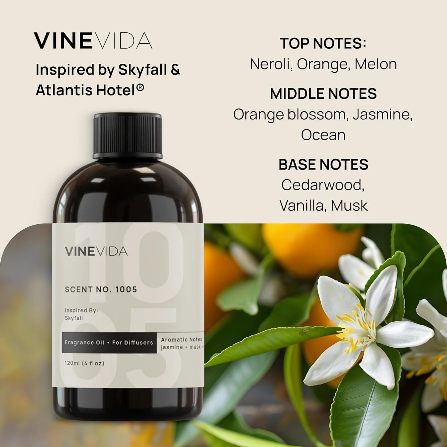 VINEVIDA (16oz) Hotel Fragrance Collection Diffuser Oil - Hotel Scents Diffusers for Home - Cold Air Diffuser Oil - Hotel Scent Essential Oil - Scent No.1005 Inspired by Atlantis Hotel