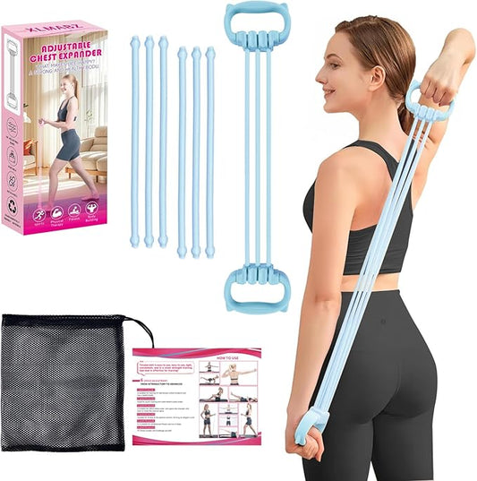 6 Gear Adjustable Resistance Bands, Fitness Resistance Bands Exercise Bands with Comfort Grips, Unisex, for Arms, Chest Extender, Home Workout, Fitness, Pilates - Bloomnest