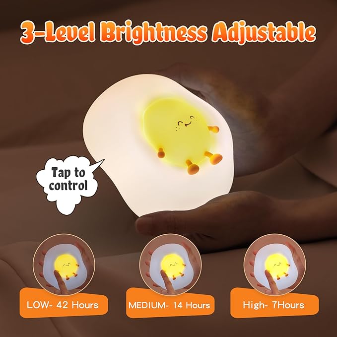 Egg Night Light for Kids,Toddler, Baby Nursery, Cute Nightlight Silicone Lamp for Sleeping Companion, Auto Off 30Min Timer, Cordless Rechargeable Battery - Bloomnest