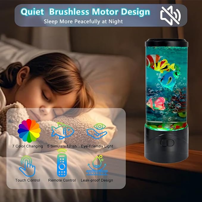 Toycol Bubble Fake Fish Lamp, Sensory Aquarium Lamp with 5 Floating Fake Fish & 7 Colors Light, Night Light for Relax and Decoration, Ideal Gift for Kids and Adults - Bloomnest