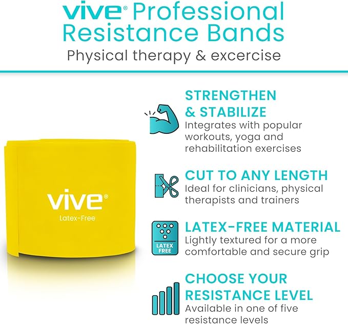 Vive Professional Resistance Bands - 25 Yard Non-Latex Roll for Physical Therapy, Lower and Upper Body Exercise Workout - Straight Elastic for Strength Training, Rehabilitation, Women, Men - Bloomnest