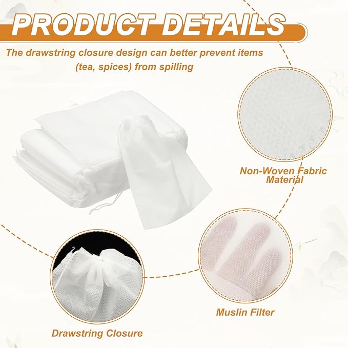 uxcell 100 Pcs Spice Bags for Cooking, 5x6 in Disposable Empty Tea Bags Muslin Non-Woven for Loose Leaf Tea Sachet Straining Soups Herbs, White - Bloomnest