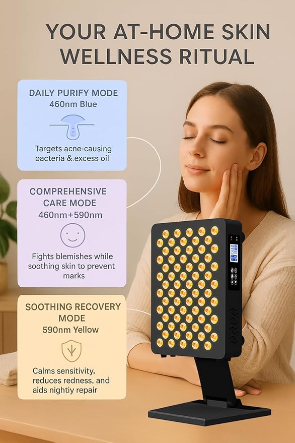 Blue/Yellow Light Therapy – 460/590nm Wavelengths Full Body Blue Yellow Light Therapy Device, Touch Control & HD Display, 70 LEDs Ideal for Body, Face, Improve, 350W Black Bloomnest