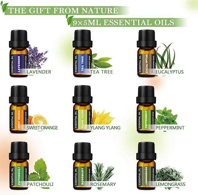 Essential Oils Set -Natural Essential Oils -Perfect for Diffusers, Aromatherapy,Humidifiers,Massage,Skin & Hair Care, DIY Candle and Soap Making,9x5 ML(0.17oz - Bloomnest