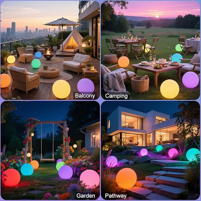 12-in LED Globe Orb Lamp, Dimmable RGB Color Changing Glowing Orb Lights Rechargeable Glowing LED Ball Light w/Remote, Waterproof Outdoor Globe Light Soothing Mood Lamp for Bedroom Garden Patio Decor - Bloomnest
