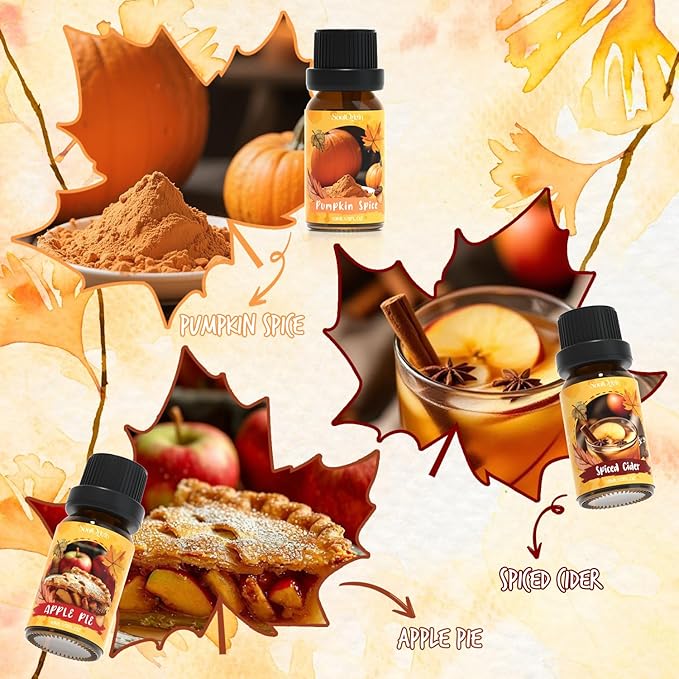 Autumn Fragrance Oils Set, Essential Oil for Diffuser, Fall Scent Diffuser Oil, Use for Soap Candle Making,Pumpkin Spice, Spiced Cider, Maple Syrup, Autumn Harvest, Cinnamon, and Apple Pie - Bloomnest