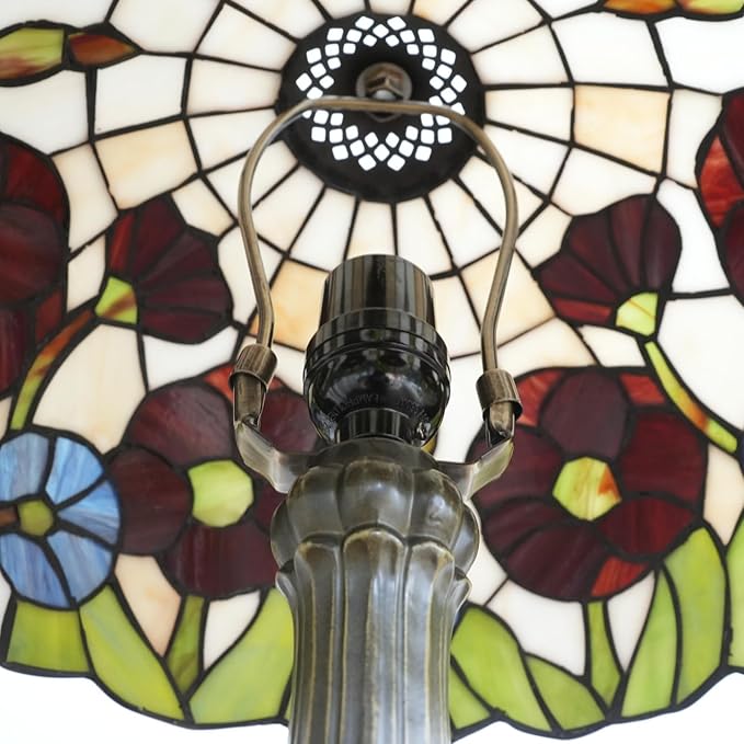 Tiffany Lamp Red Poppy Flowers Stained Glass Table Lamp Vintage Bedroom Desk Light for Home Dorm Office Art Craft Antique Decor Accent Aesthetic Nightstand Reading Light - Bloomnest
