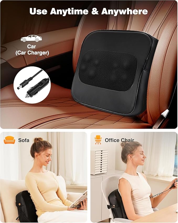 Back Massager with Heat - Shiatsu Neck Massager Deep Tissue 2-in-1 Kneading Chair Massage Pillow for Lower Back/Leg/Shoulder - Lumbar Support Pillow for Back Pain Relief - Gifts for Mom Dad Women