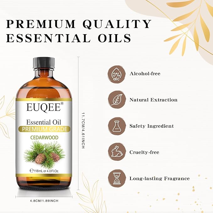 EUQEE Cedarwood Essential Oil 118mL Pure Cedarwood Oil Premium Essential Oil for Diffuser, Humidifier - with Glass Dropper (4fl.oz) - Bloomnest