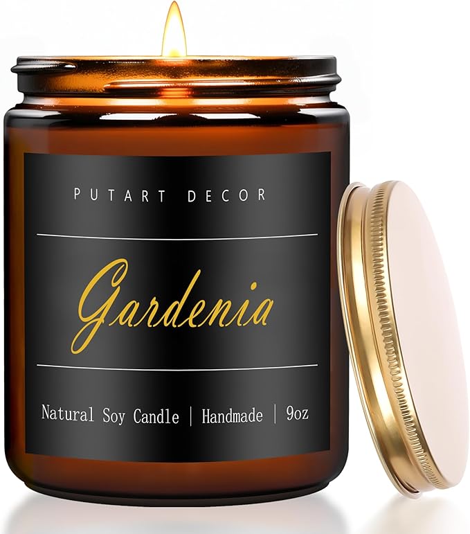 Gardenia Scented Candles for Home, 9oz Natural Soy Wax Aromatherapy Organic Santal Candle for Stress Relief, Long Burning & Lasting Jar Candle Gifts for Birthday, Housewarmings, Thanksgiving - Bloomnest