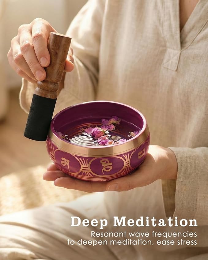 Tibetan Singing Bowls – Hand-Hammered in Nepal, Authentic Meditation Sound Bowls for Yoga, Chakra Healing, Mindfulness & Spiritual Self-Care Gifts for Women HIhealer
