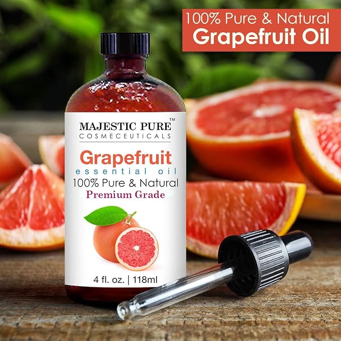 Majestic Pure Grapefruit Essential Oil with Glass Dropper - Huge 4 Fl Oz - 100% Pure and Natural Grapefruit Oil - Premium Grade Essential Oils for Diffuser, Aromatherapy, Soap and Candle Making - Bloomnest