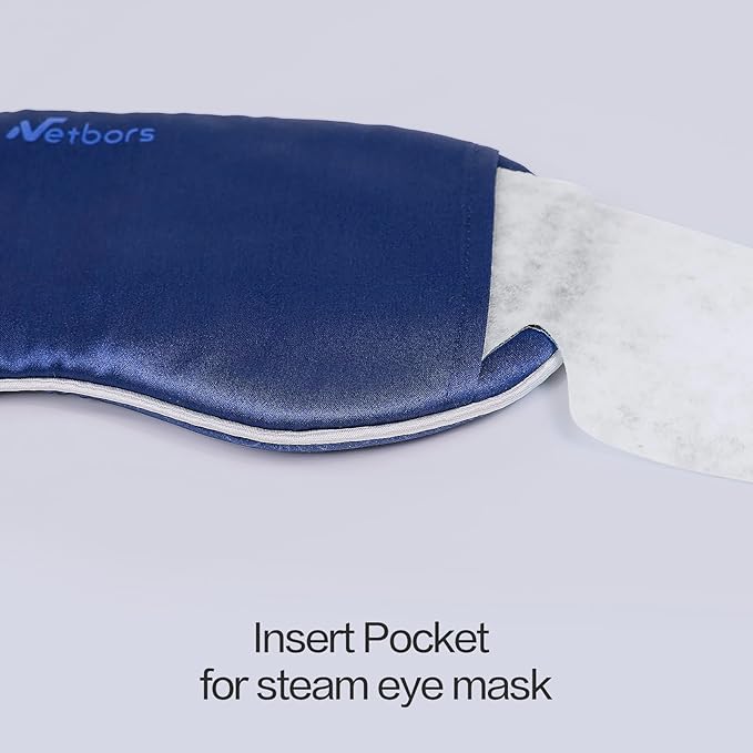 22mm Mulberry Silk Beauty Sleep Mask with Velvet Band & Travel Pouch, Light Blocking, Hair & Skin Friendly, Blue Cherry Blossom Totem Print, Gift Packaging - Bloomnest