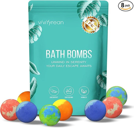 Bath Bombs for Women Gift Set, 8 Organic Bath Bombs Christmas Stocking Stuffers, Birthday Gift for Adults, Women, Relaxation Home SPA Bubble Bath, Self Care for Wife, Mother, Girlfriend - Bloomnest