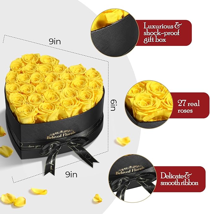 27 Preserved Flowers Rose Birthday Gifts for Women Her Mom Wife Girlfriend Grandma on Valentines Mothers Day Christmas Anniversary Romantic(Yellow) - Bloomnest