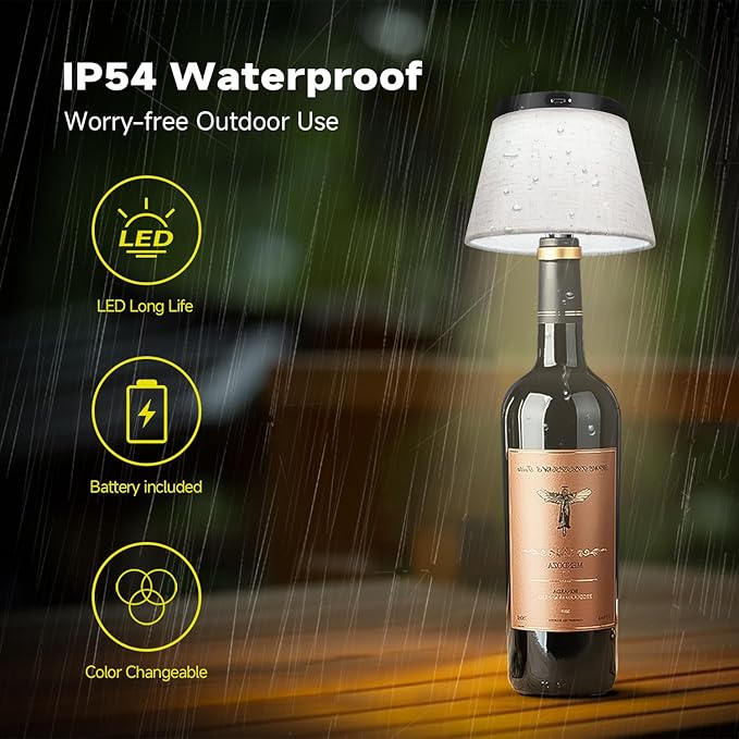 2025 New Bottle Lamp - LED Bottle Lights for Liquor & Wine Bottles, Cordless Lampshade, Whiskey Bottle Top Light, Bottle Stopper Night Light Kit, Beige Fabric - Bloomnest