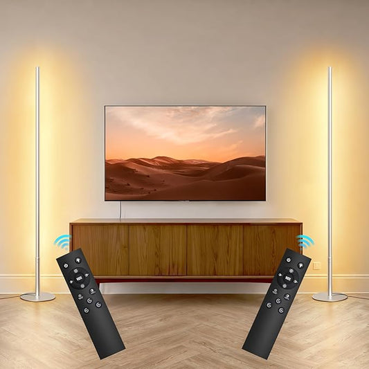 LED Corner Floor Lamp, Set of 2 Minimalist Dimmable Light with Remote, 2700-6500k Color Temperature Stepless Adjustable, 58" Tall Standing Lamp for Living Room, Bedroom, Office, Silver - Bloomnest