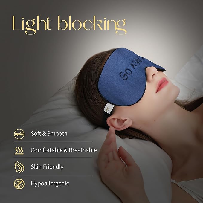 ZIMASILK 100% Natural Silk Sleep Mask Blindfold,Adjustable Super-Smooth Soft Eye Mask for Sleep with Bag(Go Away - Navy Blue) - Bloomnest