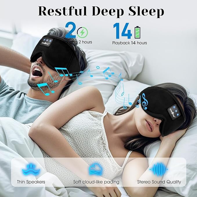 MUSICOZY Sleep Headphones, Bluetooth 5.4 Sleep Mask Headband Headphones Sleeping Eye Mask, Wireless Music Earbuds Earphones with HD Stereo Speakers for Side Sleepers, Cool Gadgets Unique Gift - Bloomnest