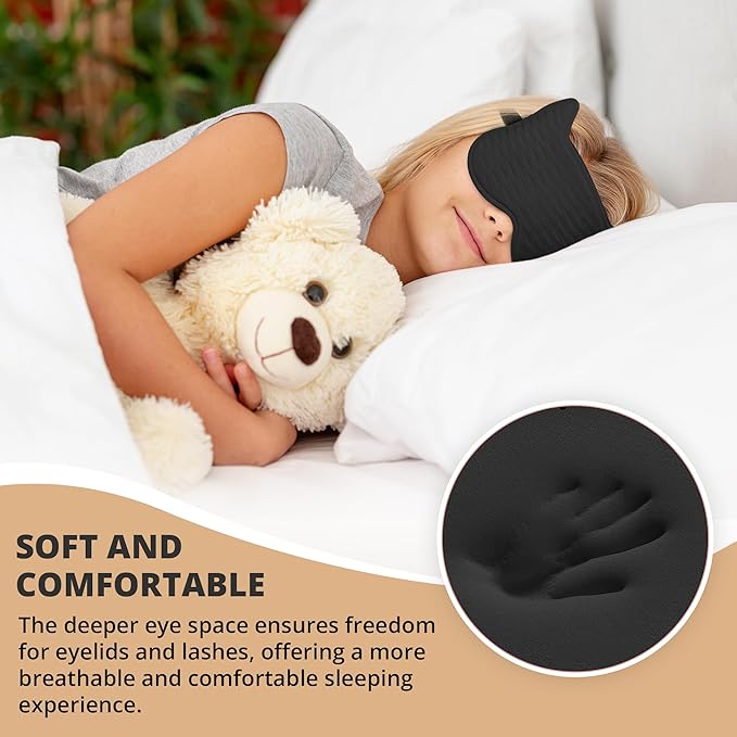 3D Kids Sleep Eye Mask: 3D Contoured Cup Sleeping Masks, Blindfold Sleep Eye Cover with Adjustable Strap, Memory Foam Lightweight Night Eyeshade for Boys Girls Teens (Black) - Bloomnest