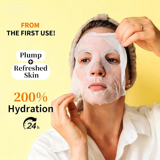 Firming and Moisturizing Sheet Face Masks (Pack of 10) with Hyaluronic Acid and Peptides, Reduce Fine Lines and Wrinkles, Hydrating & Anti-Aging Spa Face Mask, Facial Skin Care - Bloomnest