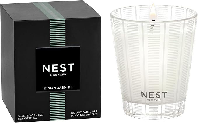 NEST New York Scented Classic Candle, Indian Jasmine - 8.1 oz - Up to 60-Hour Burn Time - Reusable Glass Vessel - Bloomnest