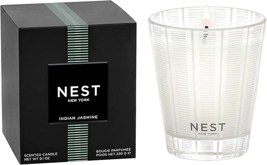 NEST New York Scented Classic Candle, Indian Jasmine - 8.1 oz - Up to 60-Hour Burn Time - Reusable Glass Vessel - Bloomnest