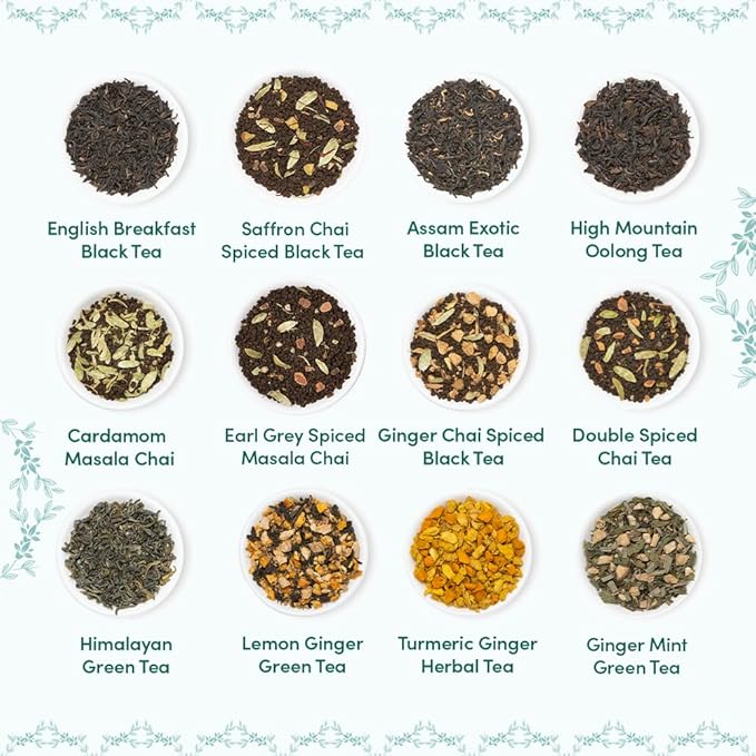 VAHDAM, Bloom - Assorted Christmas Tea Gift Sets (12 Loose Leaf Tea) Tin Caddy Presentation Box | Gluten Free, Non GMO | Holiday Gifts for Everyone - Bloomnest