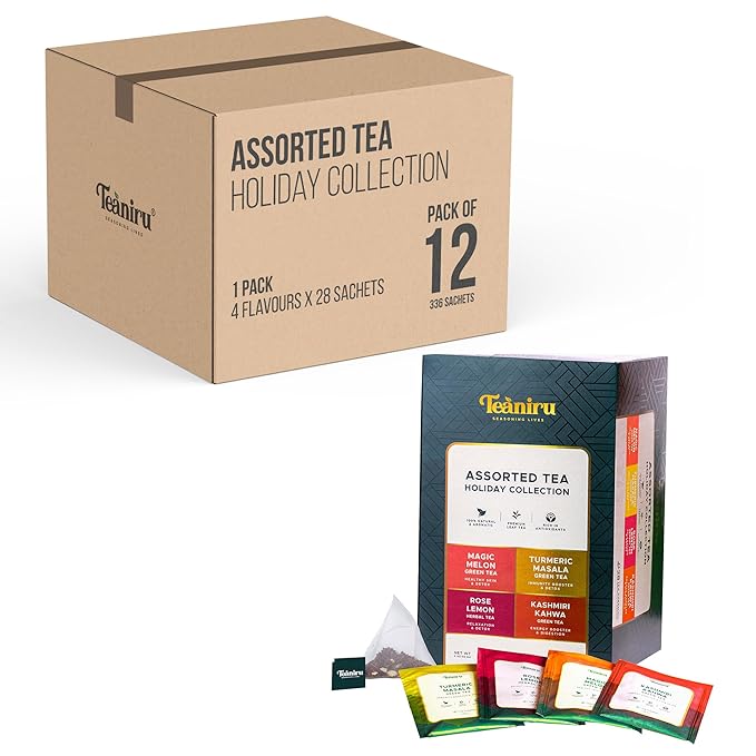 Teaniru, Green Tea Collection - Assorted Tea Sampler | 4 Flavored Green Tea - 28 Individual Sachets | Brew Hot or Cold - Bloomnest