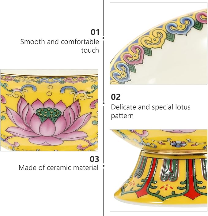 Garneck Singing Bowl Buddhist Antique Ceramic Lotus Carving Handmade Bowl Temple Desktop Ornament for Chakras Healing Meditation Zen Yellow - Bloomnest