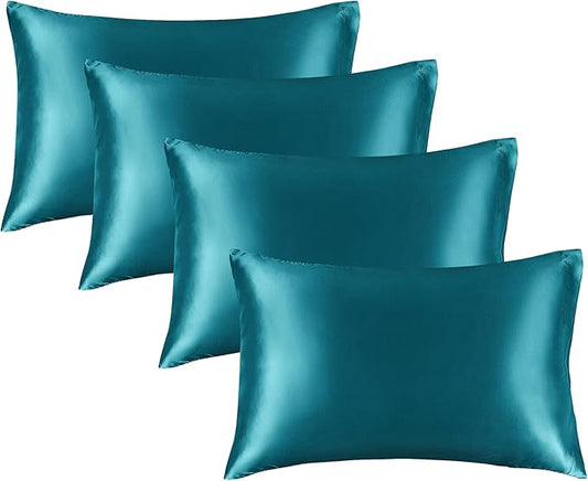 BEDELITE Satin Pillowcase for Hair and Skin, Super Soft Similar to Silk Pillow Cases 4 Pack with Envelope Closure, Cooling Pillowcases for Women Men (20"x36" King Size, Teal) - Bloomnest