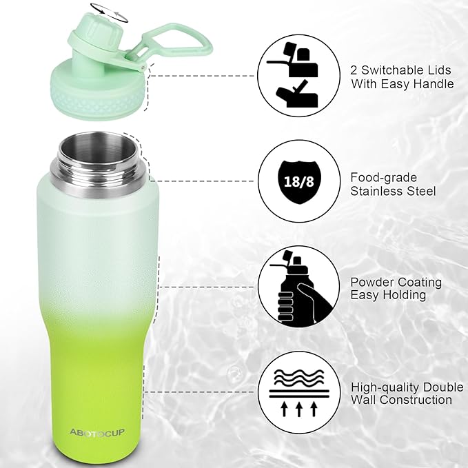 32oz Insulated Water Bottle, Fit in Any Car Cup Holder, Water Bottle with Straw Lids, Stainless Steel Insulated Water Flask Double Wall Leak-proof BPA Free to Keep Cold&Hot - Bloomnest