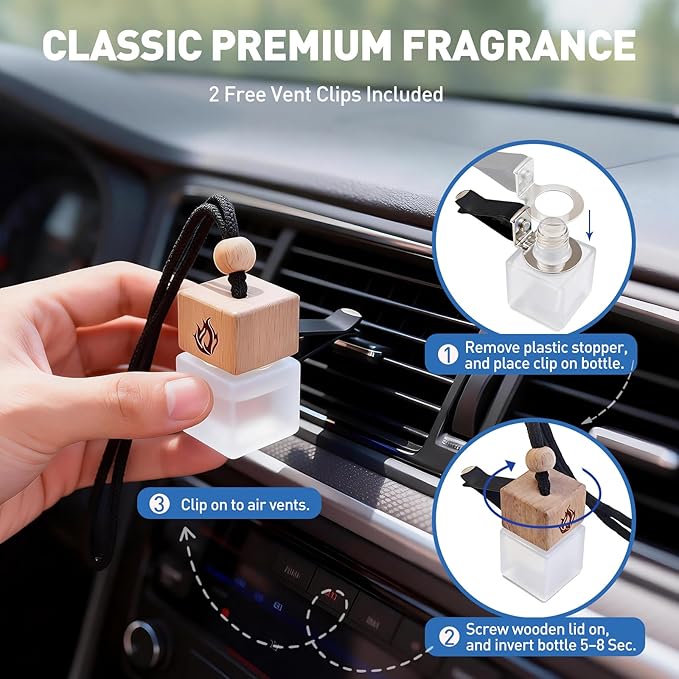 Car Air Freshener Hanging 2 Pack, Black Cedar and Juniper Essential Oil Air Diffuser, Long Lasting Car Scent Fragrance, Car Accessories for Women Men - Bloomnest