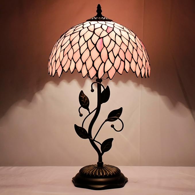 Tiffany Lamp Table Lamp Stained Glass Desk Lamps 12X12X19 Inches Reading Light Decor Bedroom Living Room (Pink Wisteria Style) - Bloomnest