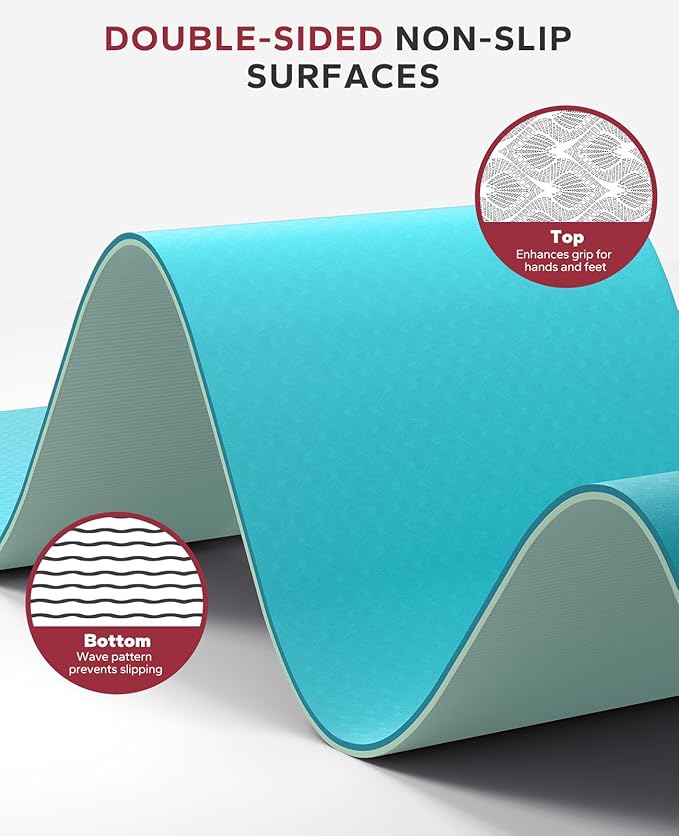 HAPBEAR Large Yoga Mat - 72"x36"x6mm (1/4 inch), Extra Wide Non-Slip Exercise Mat for Home Workout, Yoga, Pilates & Stretching, Durable & Eco-Friendly, Includes Bonus Resistance Bands & Carry Bag