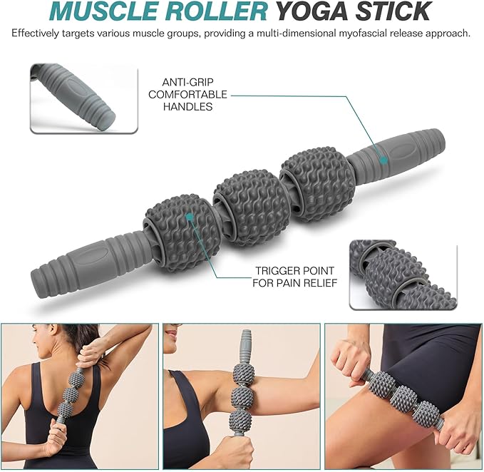 5 in 1 Foam Roller Set - Trigger Point Foam Back Roller, Muscle Roller Stick, Massage Ball, Stretching Band for Deep Muscle Massage Pilates Yoga,Fitness Exercise for Whole Body Release - Bloomnest