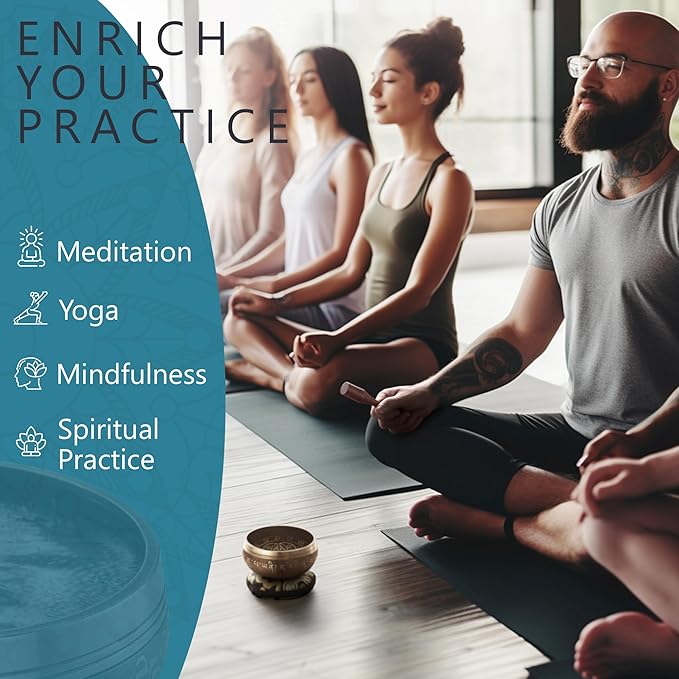 Handmade Tibetan Etched Singing Bowl Set with Case – Meditation Bowl & Sound Bowl with Cushion, Mallet & Guide – Hand-Tuned Meditation Bowl for Relaxation – Yoga Relaxation Accessories