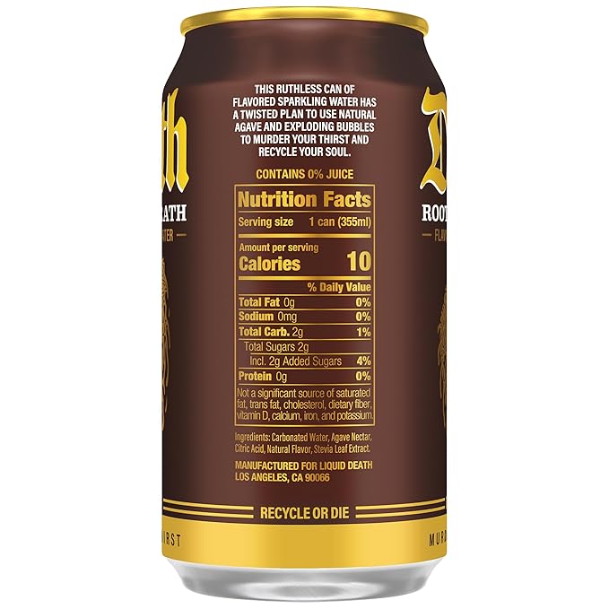 Liquid Death Soda-Flavored Sparkling Water - Rootbeer Wrath, Less Sugar*, Huge Flavor, No Caffeine, No Artificial Sweeteners, 12 Fl Oz (Pack of 12) - Bloomnest