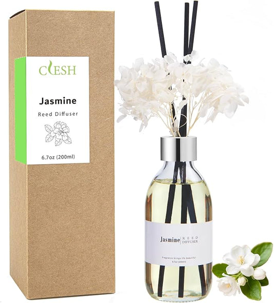 Clesh Reed Diffuser Set, 6.7 oz Jasmine Scented Diffuser with Sticks, Home Fragrance Reed Diffuser for Bathroom Shelf Decor - Bloomnest